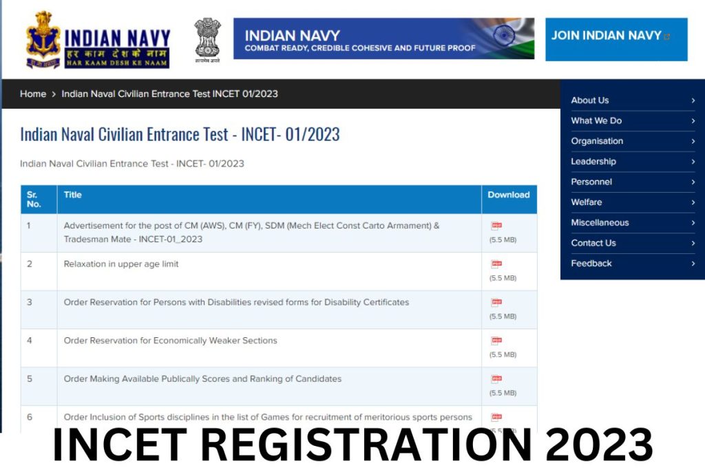 Indian Navy INCET Recruitment 2023, Notification, Application Form