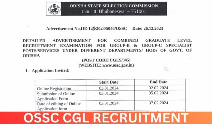 OSSC CGL Recruitment 2024 - Notification, Apply Online @ ossc.gov.in